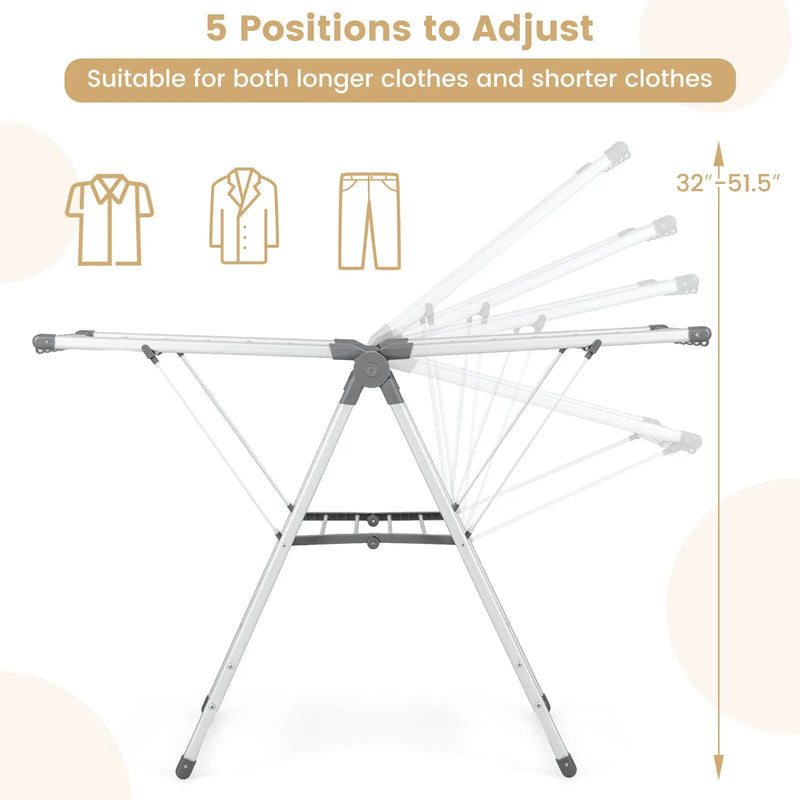 2-Layer Folding Clothes Drying Rack with 5-Level Adjustable Height by DirectDeals