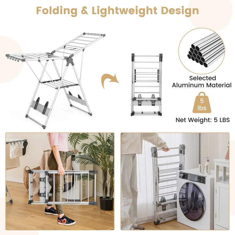 2-Layer Folding Clothes Drying Rack with 5-Level Adjustable Height by DirectDeals