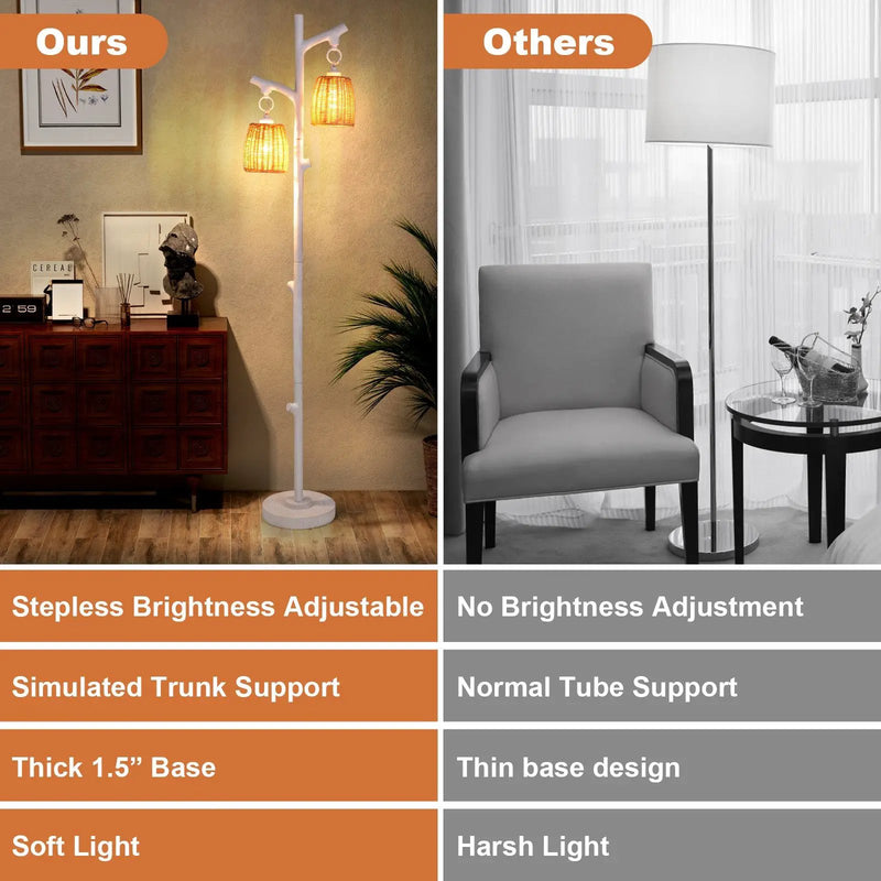 2 Light Tree Trunk Lamps with Wicker Shade-White by DirectDeals