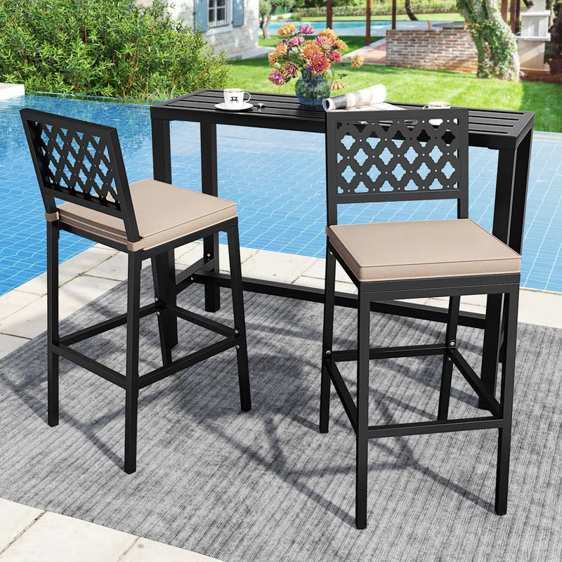 Set of 2 Patio Bar Chairs Counter Height with Detachable Cushion and Footrest-Argyle Pattern by DirectDeals