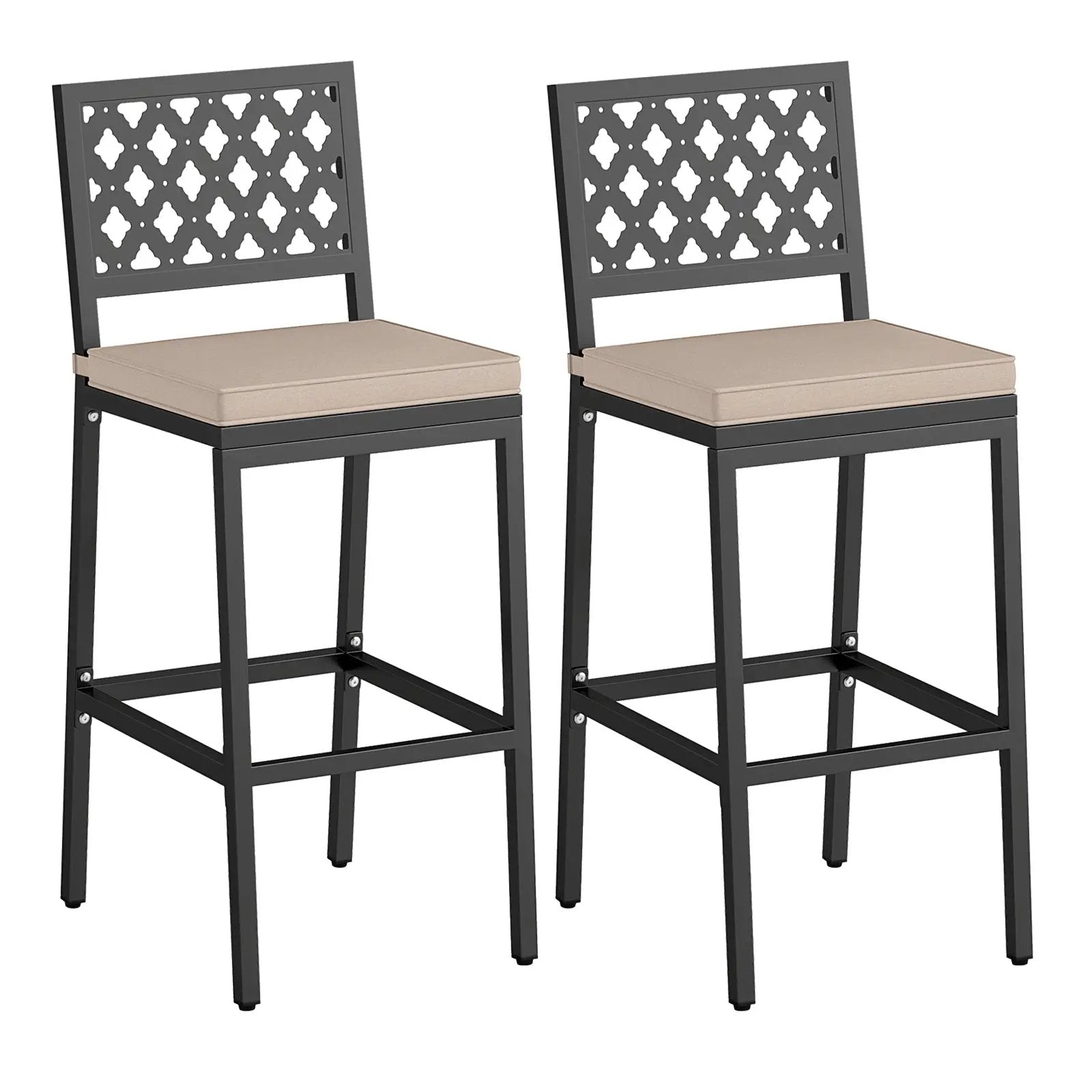 Set of 2 Patio Bar Chairs Counter Height with Detachable Cushion and Footrest-Argyle Pattern by DirectDeals