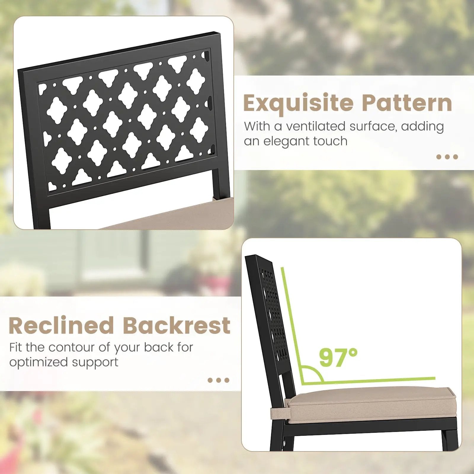 Set of 2 Patio Bar Chairs Counter Height with Detachable Cushion and Footrest-Argyle Pattern by DirectDeals