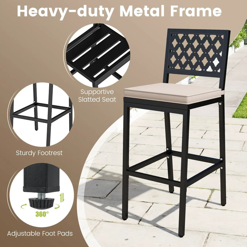 Set of 2 Patio Bar Chairs Counter Height with Detachable Cushion and Footrest-Argyle Pattern by DirectDeals