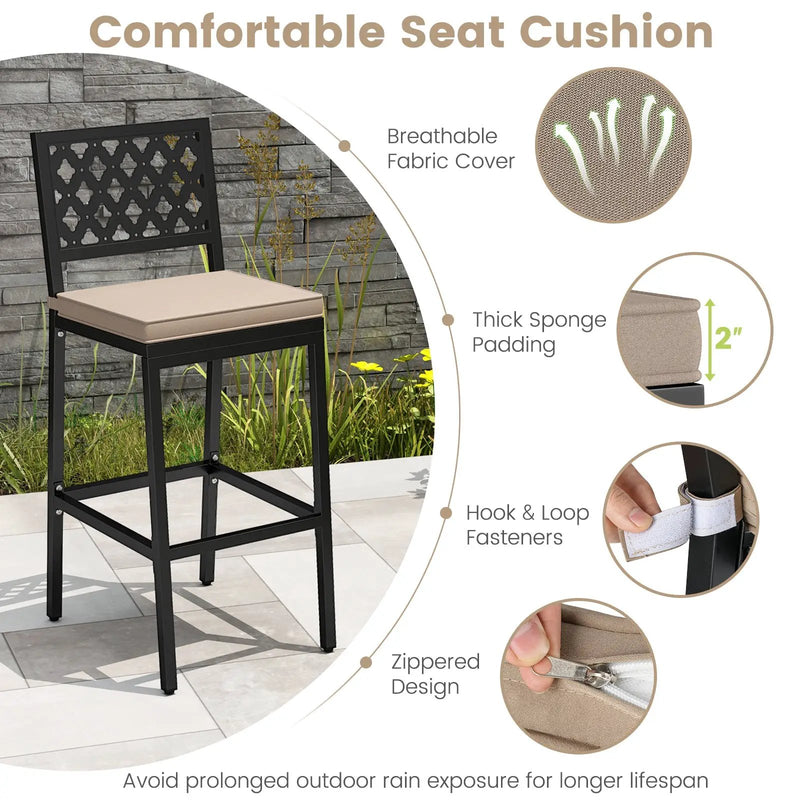 Set of 2 Patio Bar Chairs Counter Height with Detachable Cushion and Footrest-Argyle Pattern by DirectDeals