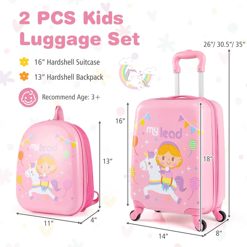 2 PCS Kid Luggage Set With Spinner Wheels for Children Boys Girls by DirectDeals