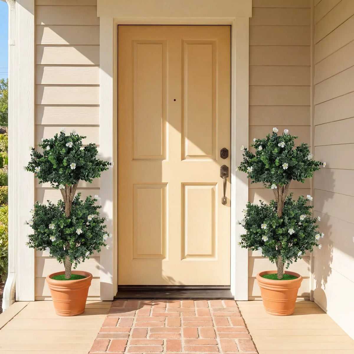 2 Pack 36" Artificial Double Ball Boxwood Topiary Tree with 41 Blossoms, photo 3 of 16
