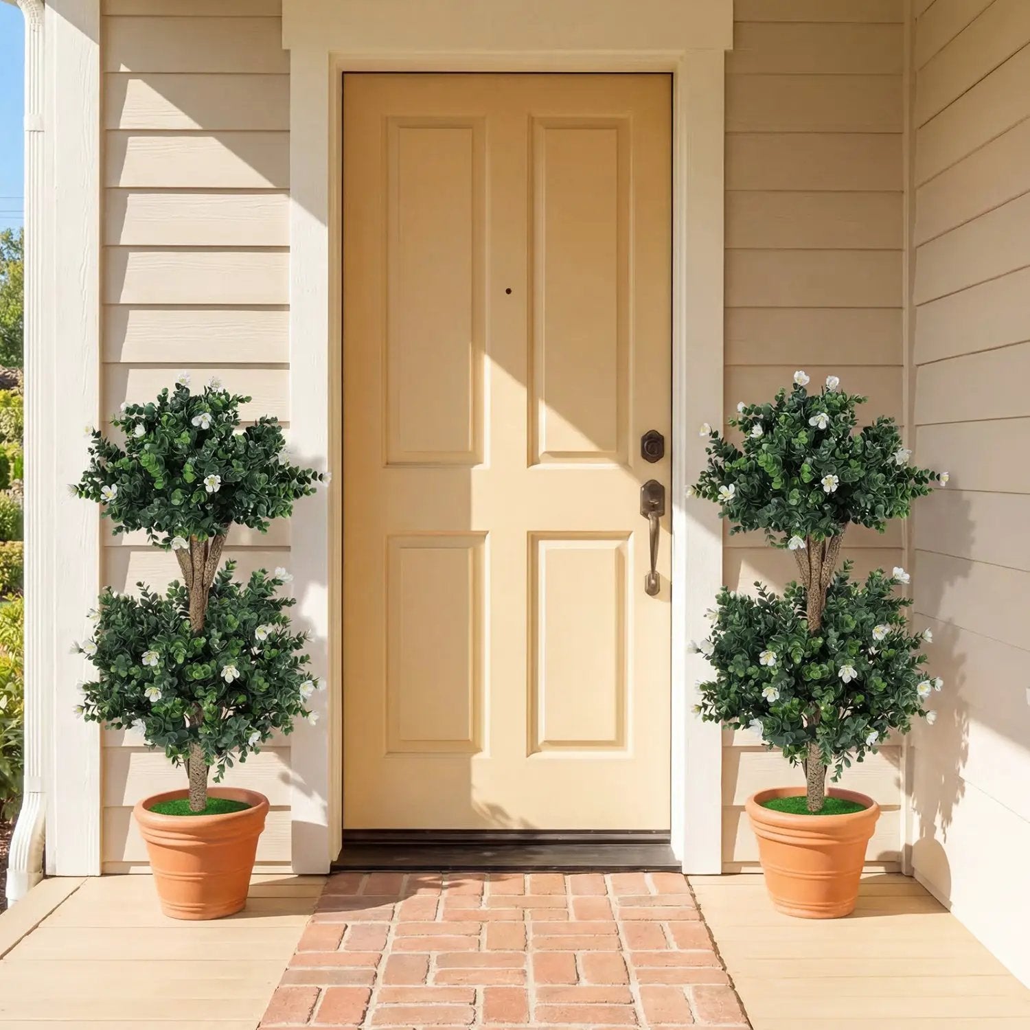 2 Pack 36" Artificial Double Ball Boxwood Topiary Tree with 41 Blossoms by DirectDeals