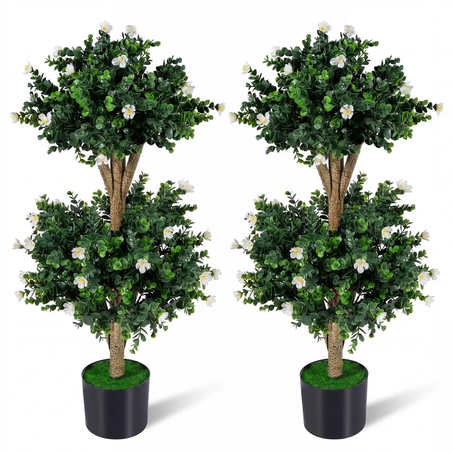 2 Pack 36" Artificial Double Ball Boxwood Topiary Tree with 41 Blossoms by DirectDeals