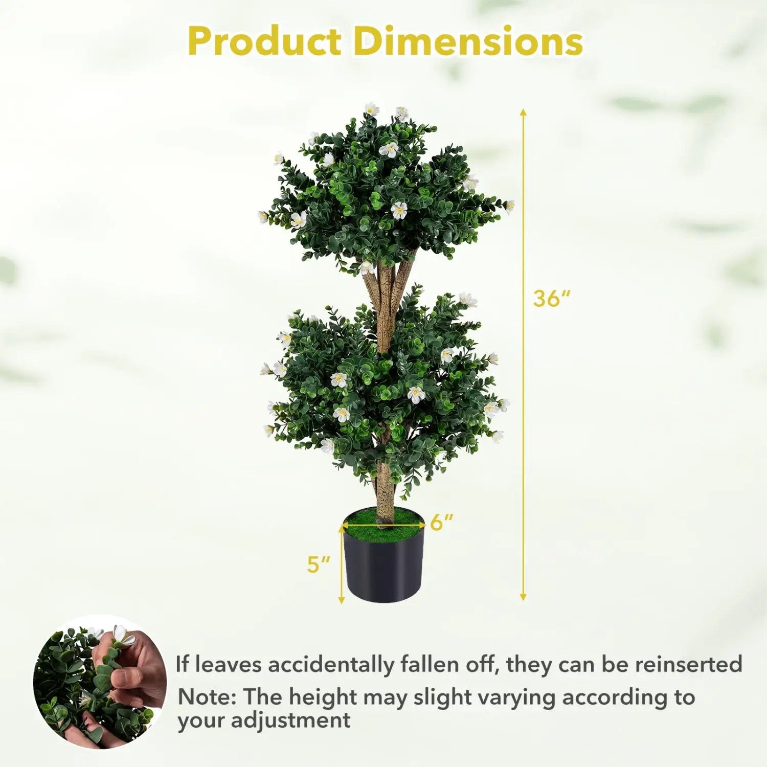 2 Pack 36" Artificial Double Ball Boxwood Topiary Tree with 41 Blossoms by DirectDeals