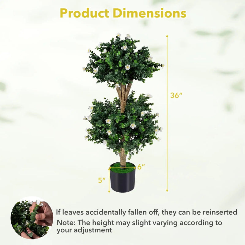 2 Pack 36" Artificial Double Ball Boxwood Topiary Tree with 41 Blossoms by DirectDeals