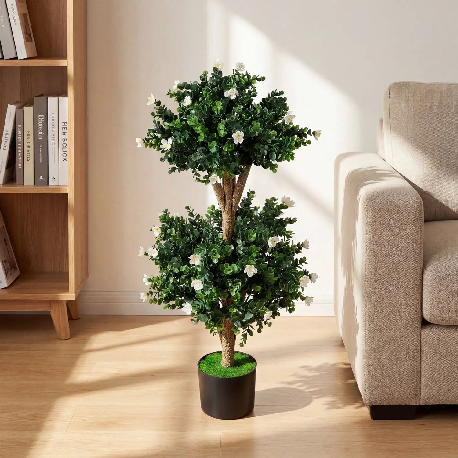 2 Pack 36" Artificial Double Ball Boxwood Topiary Tree with 41 Blossoms by DirectDeals
