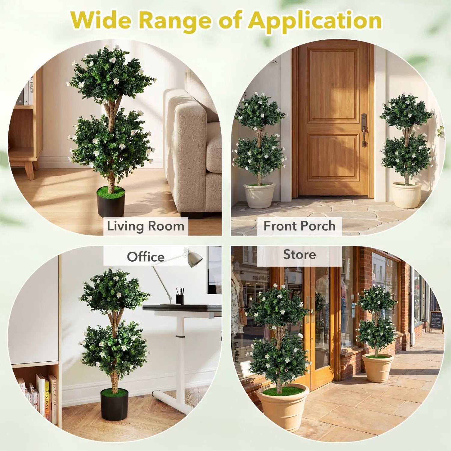 2 Pack 36" Artificial Double Ball Boxwood Topiary Tree with 41 Blossoms by DirectDeals