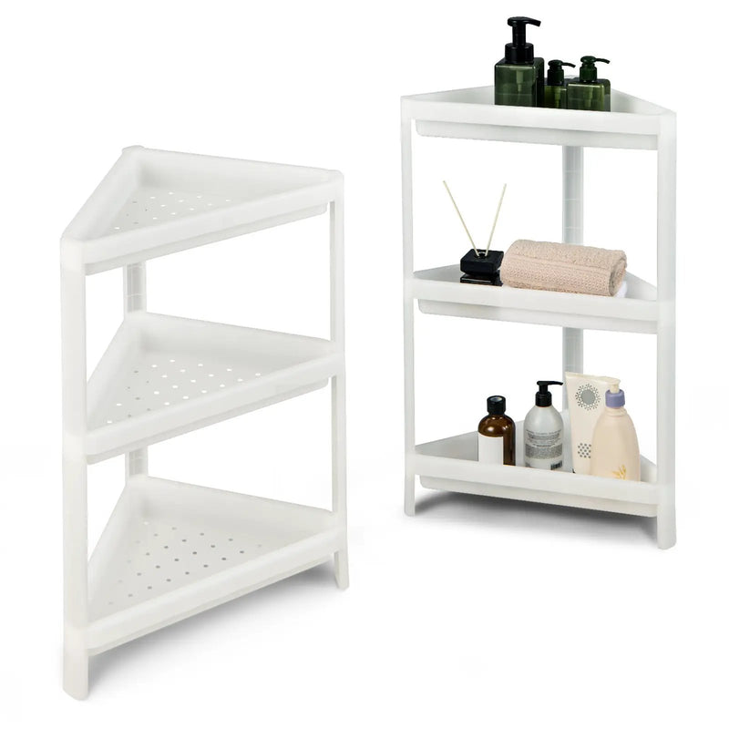 2 Pack 3-Tier Detachable Floor Corner Shower Shelf with Drainage Holes-White by DirectDeals