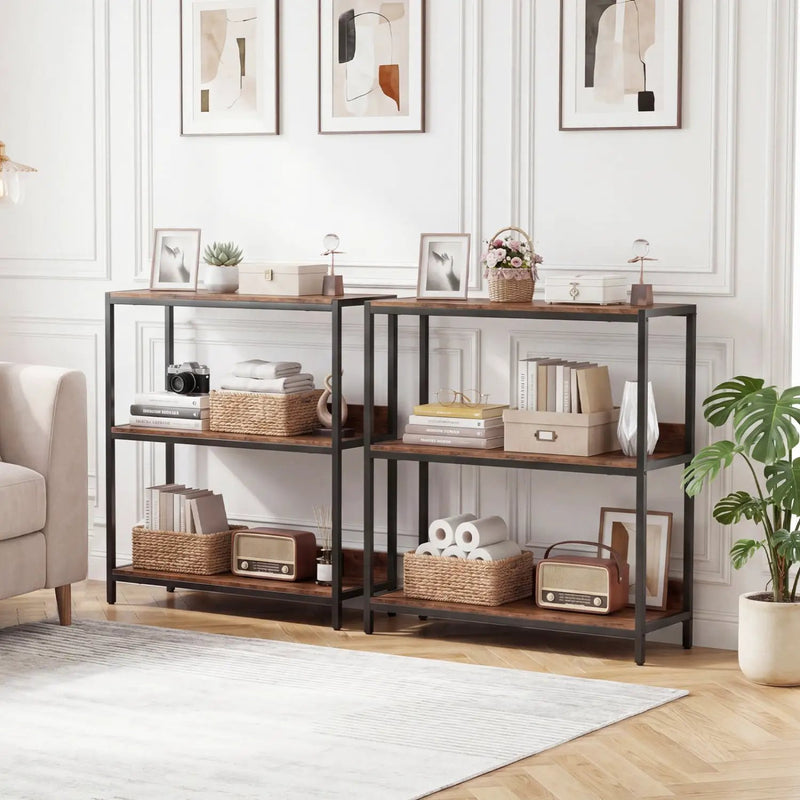 2-Pack 3-Tier Industrial Bookshelf with Metal Frame by DirectDeals
