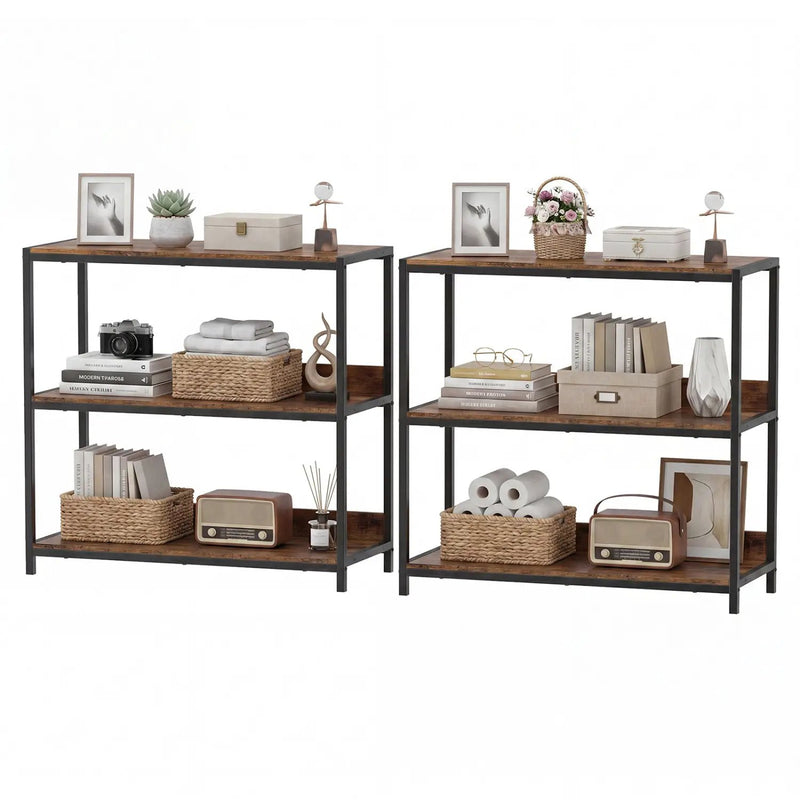 2-Pack 3-Tier Industrial Bookshelf with Metal Frame by DirectDeals