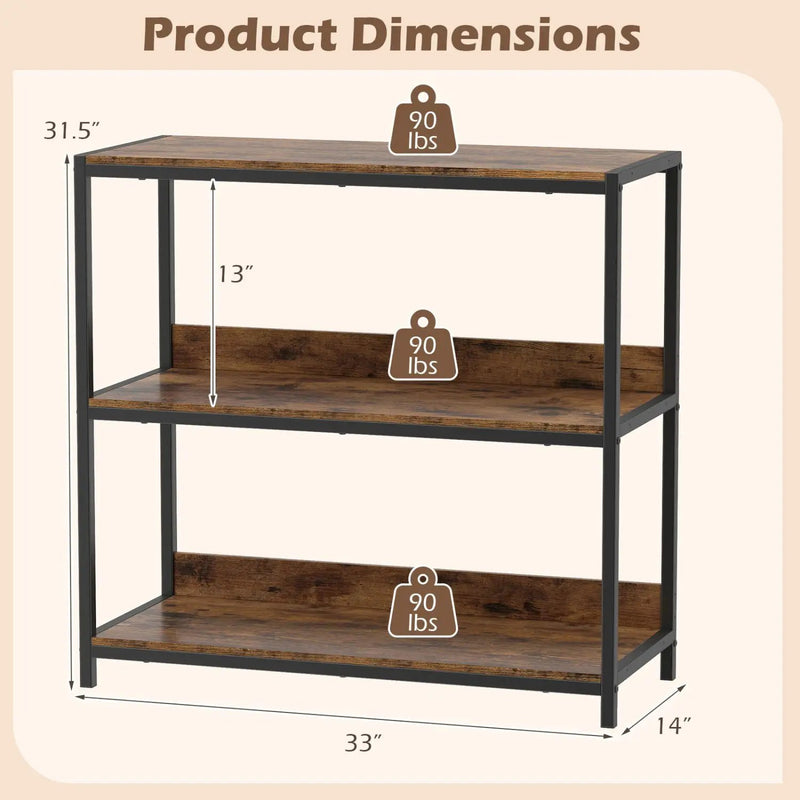 2-Pack 3-Tier Industrial Bookshelf with Metal Frame by DirectDeals