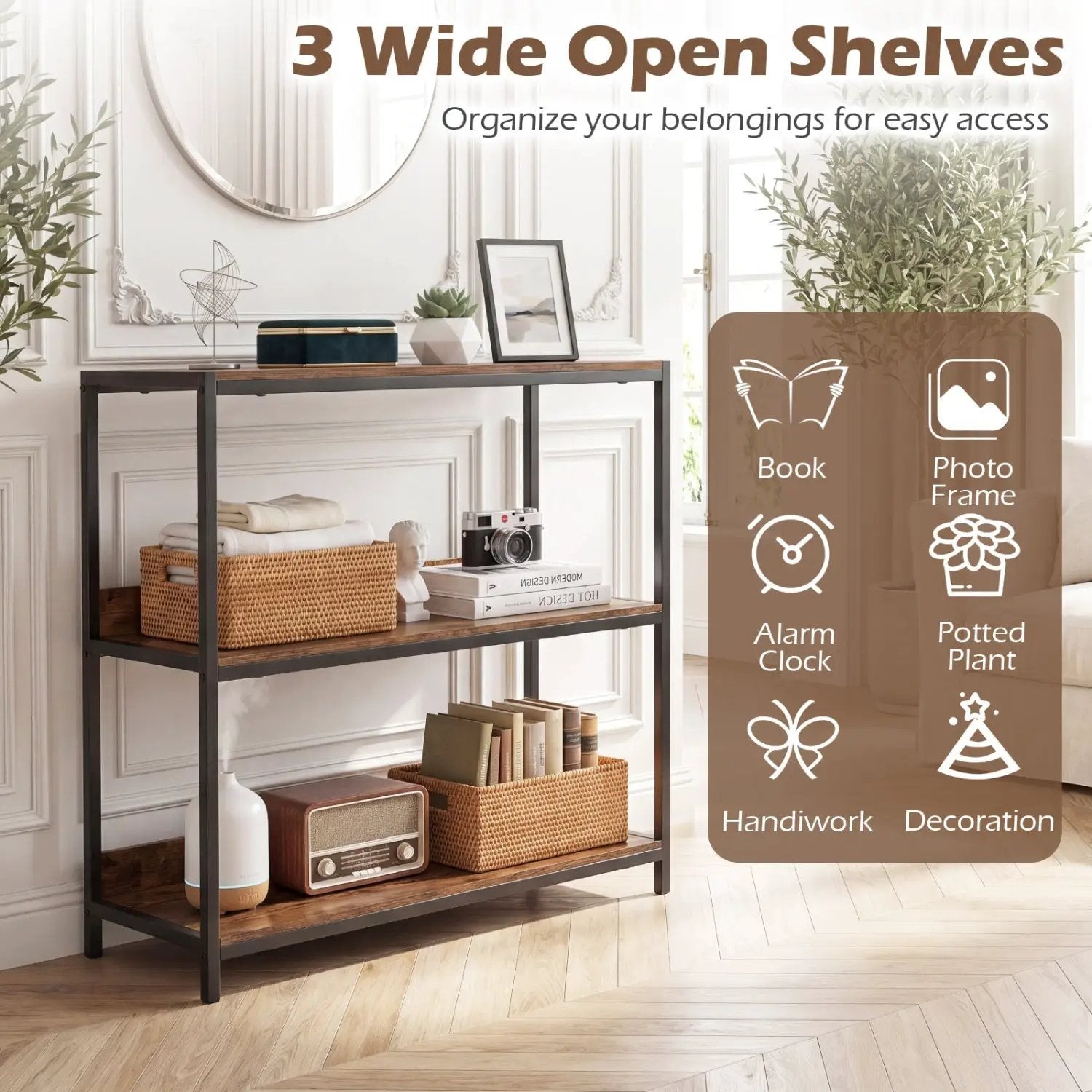 2-Pack 3-Tier Industrial Bookshelf with Metal Frame by DirectDeals