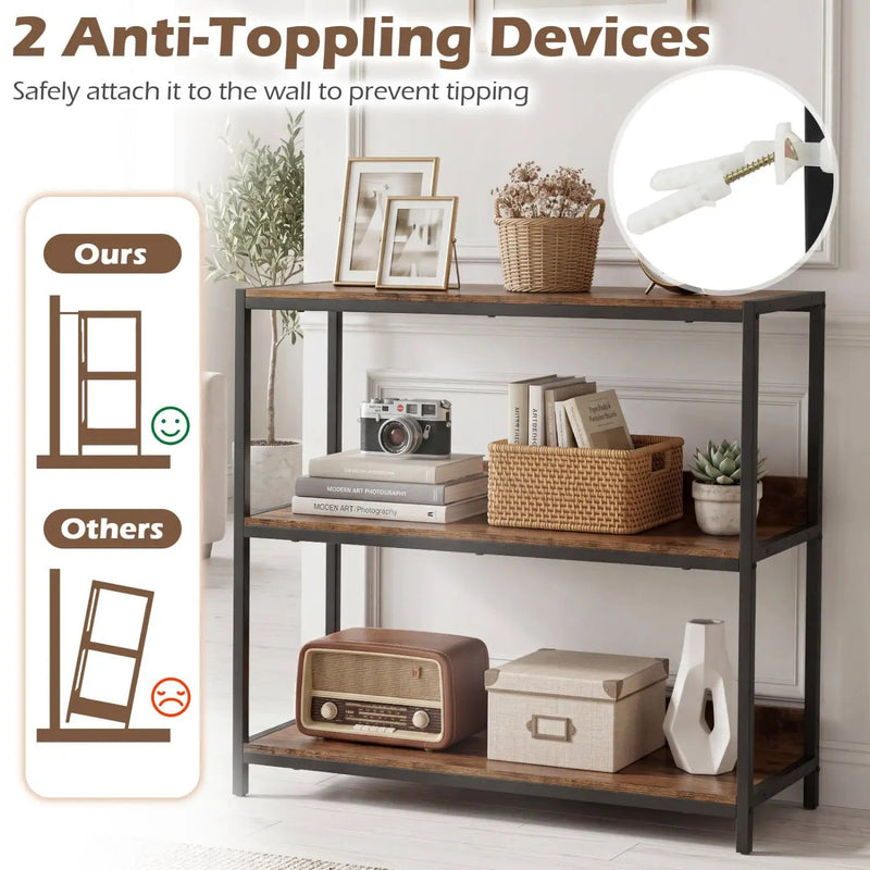 2-Pack 3-Tier Industrial Bookshelf with Metal Frame by DirectDeals