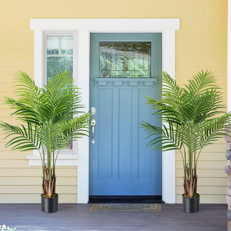 2 Pack 4.2 Feet Tall Artificial Palm Paradise Plant Large Fake Potted Tree-Green by DirectDeals