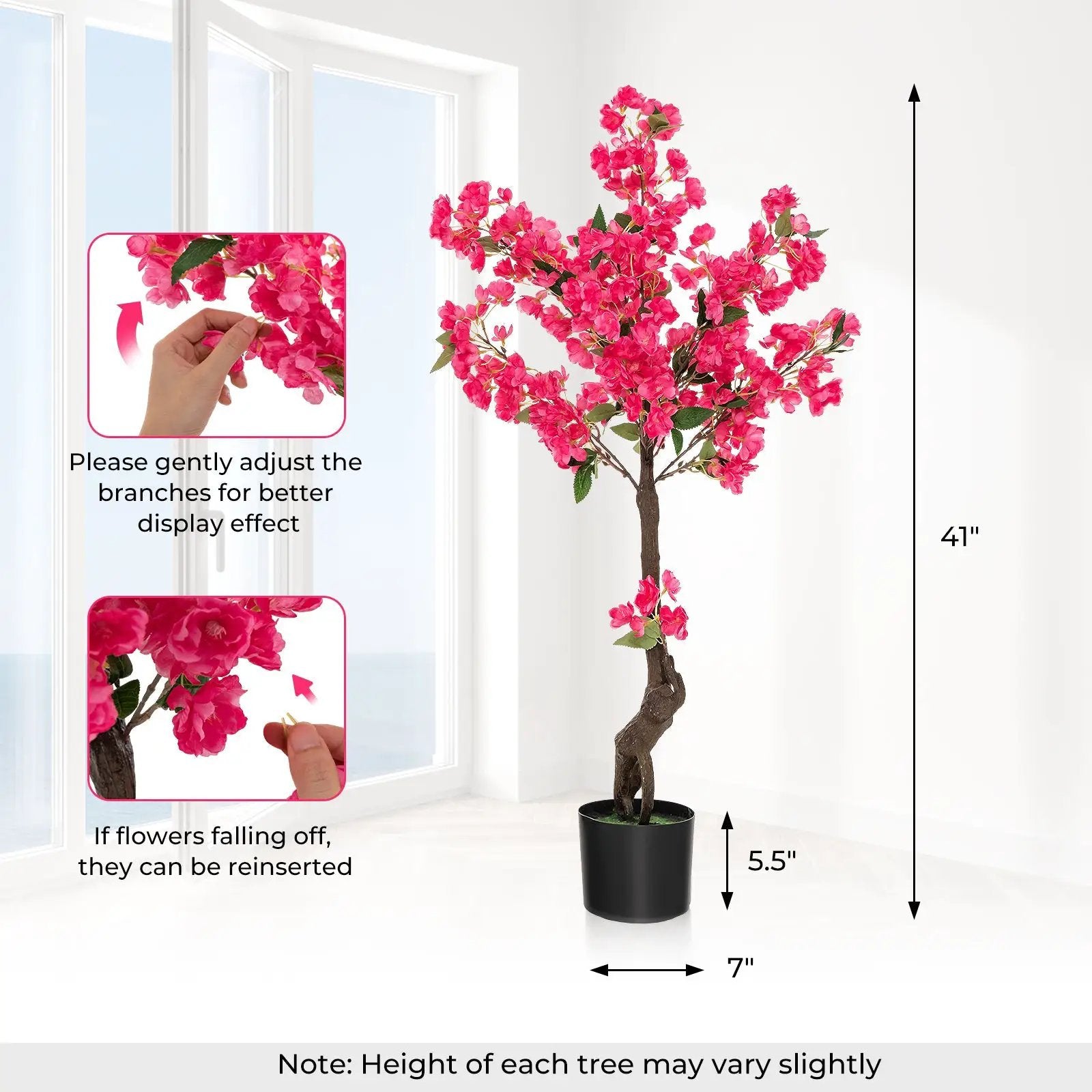 2 Pack 41 Inch Artificial Plum Blossom Tree Fake Floral Plant with 92 Flowers-Red by DirectDeals