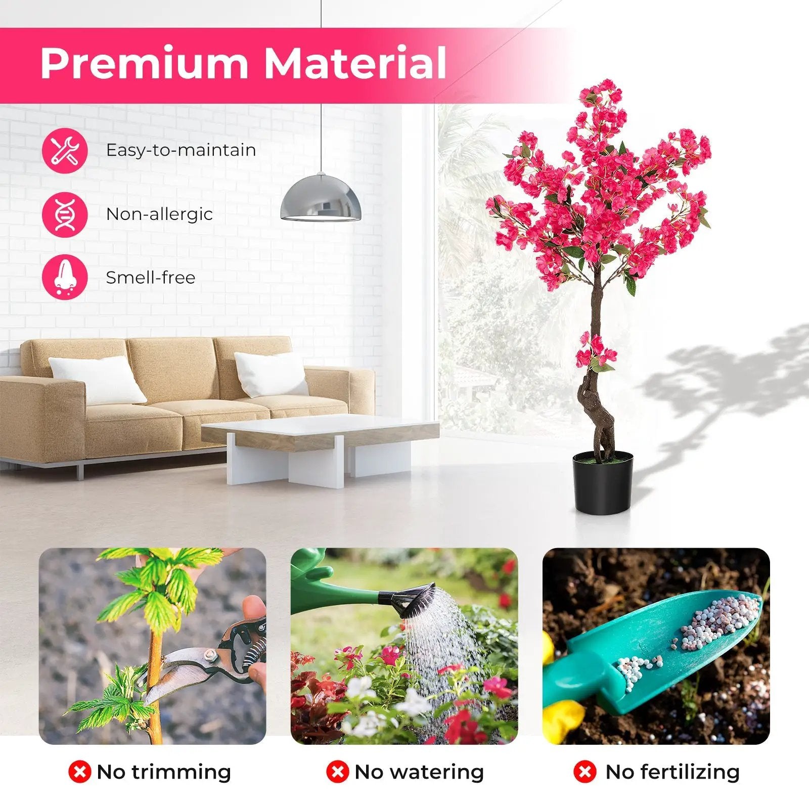 2 Pack 41 Inch Artificial Plum Blossom Tree Fake Floral Plant with 92 Flowers-Red by DirectDeals
