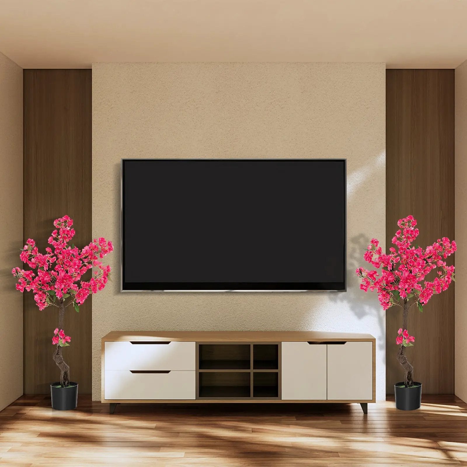 2 Pack 41 Inch Artificial Plum Blossom Tree Fake Floral Plant with 92 Flowers-Red by DirectDeals
