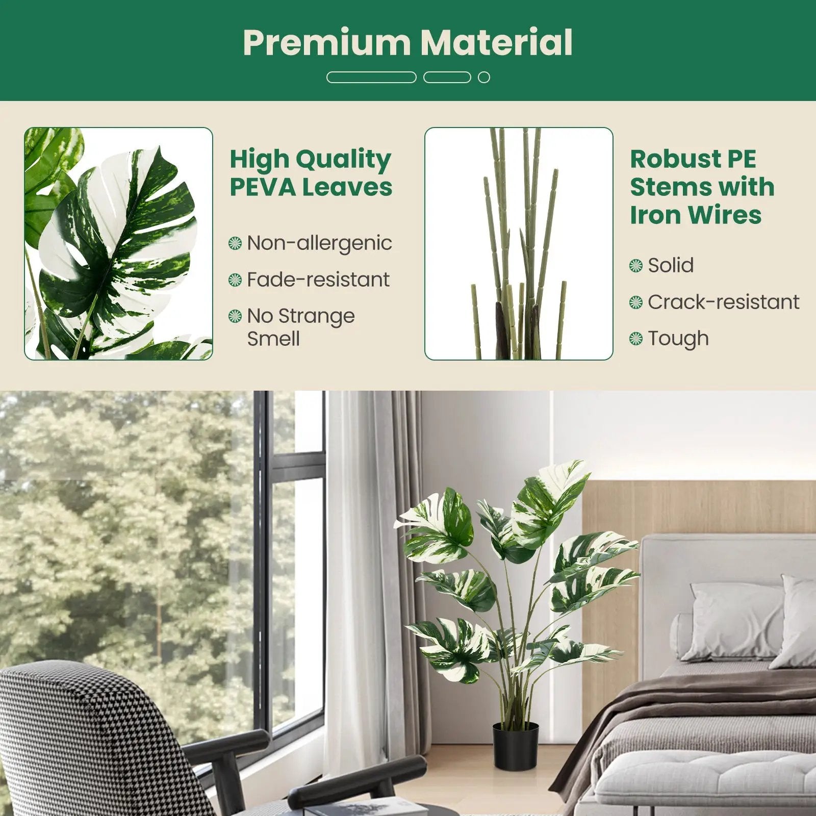2 Pack 4 Feet Artificial Monstera Deliciosa Plants for Home Office by DirectDeals