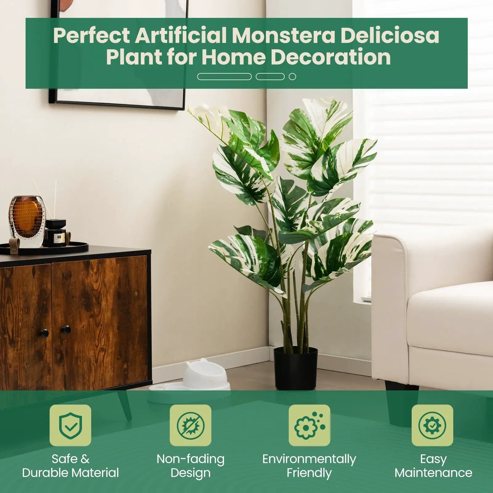 2 Pack 4 Feet Artificial Monstera Deliciosa Plants for Home Office by DirectDeals