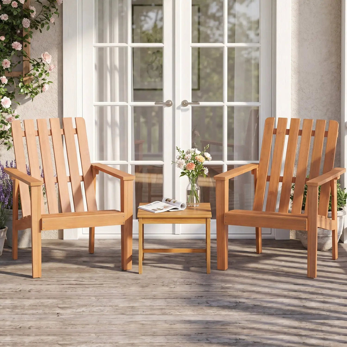 Acacia Wood Patio Dining Chair with Curved Seat & Armrests, photo 6 of 16