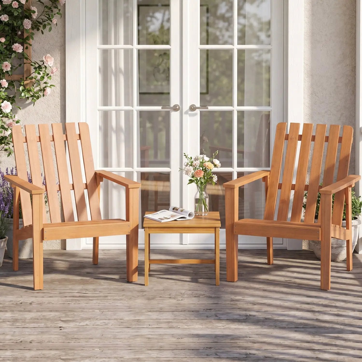 Acacia Wood Patio Dining Chair with Curved Seat & Armrests by DirectDeals
