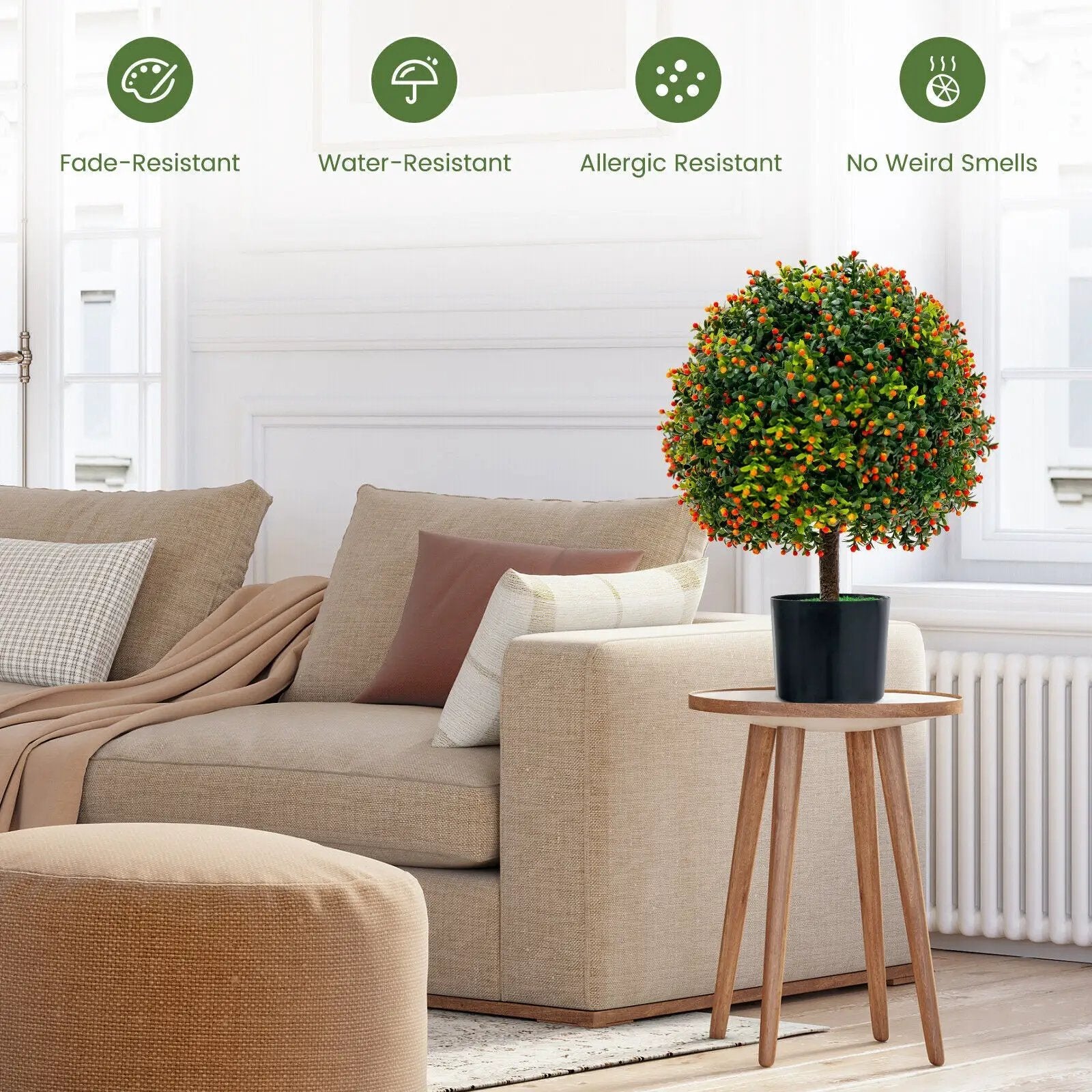 2-Pack Artificial Boxwood Topiary Ball Tree with Orange Fruit by DirectDeals
