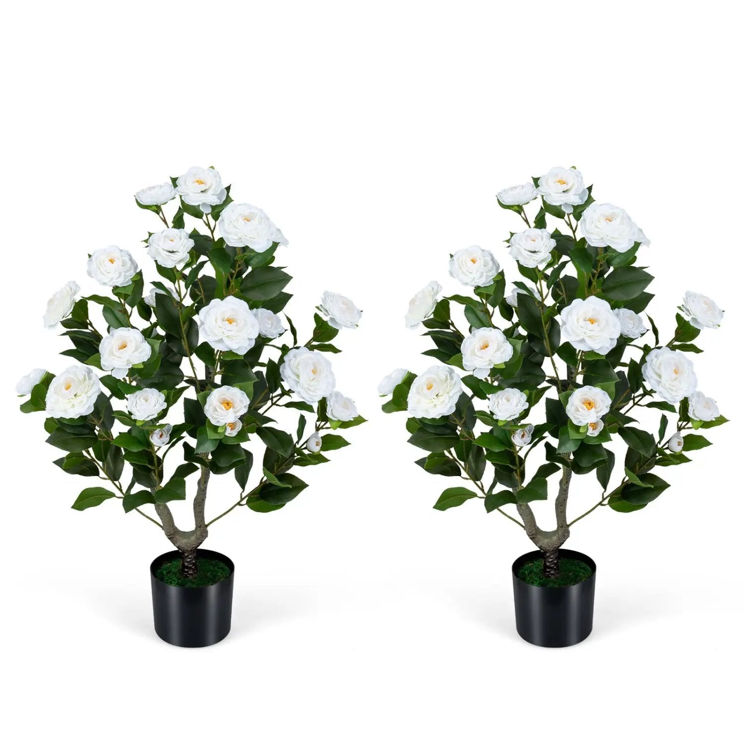 2-Pack Artificial Camellia Tree Faux Flower Plant in Cement-Filled Pot by DirectDeals