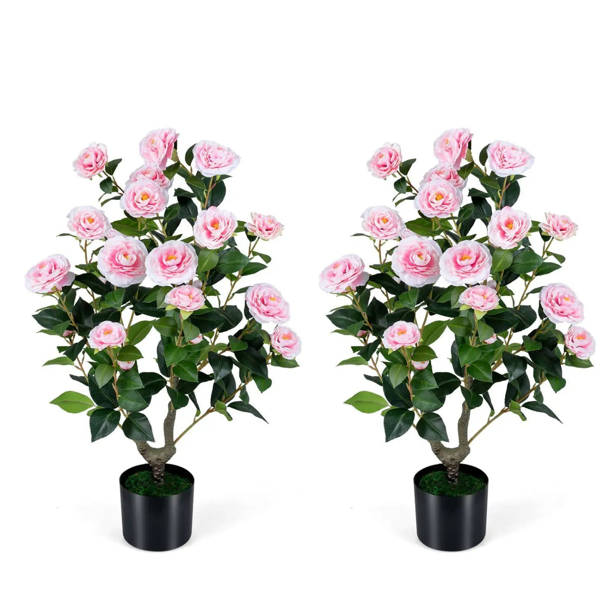 2-Pack Artificial Camellia Tree Faux Flower Plant in Cement-Filled Pot, photo 5 of 6