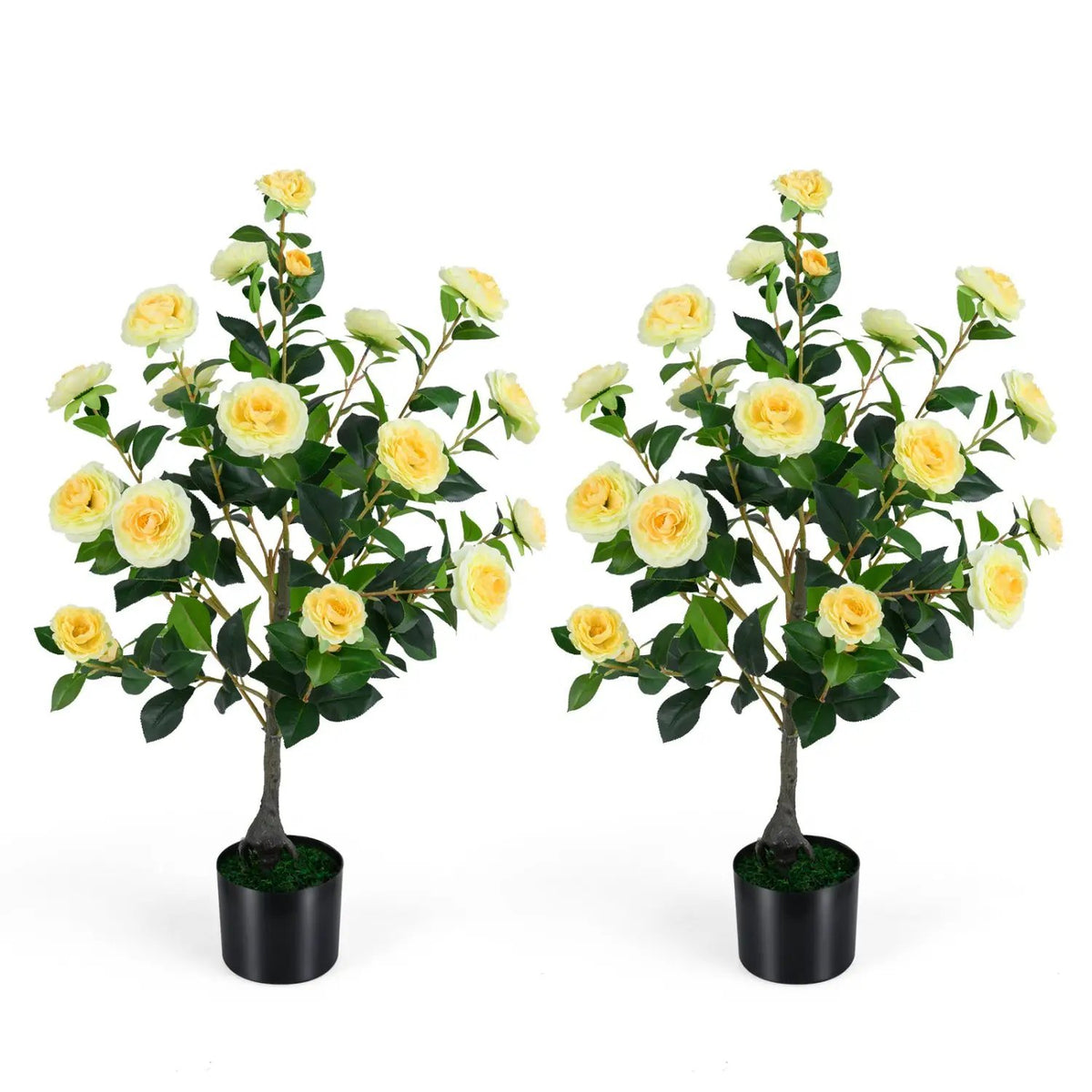 2-Pack Artificial Camellia Tree Faux Flower Plant in Cement-Filled Pot, photo 3 of 6
