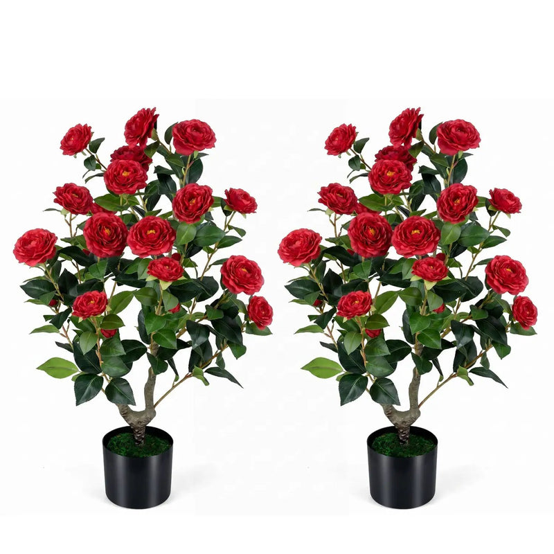 Artificial Camellia Tree in Cement Pot - 35.5" (2-Pack) by DirectDeals