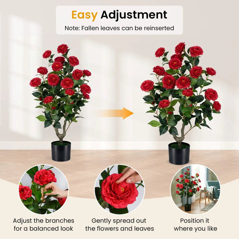 Artificial Camellia Tree in Cement Pot - 35.5" (2-Pack) by DirectDeals