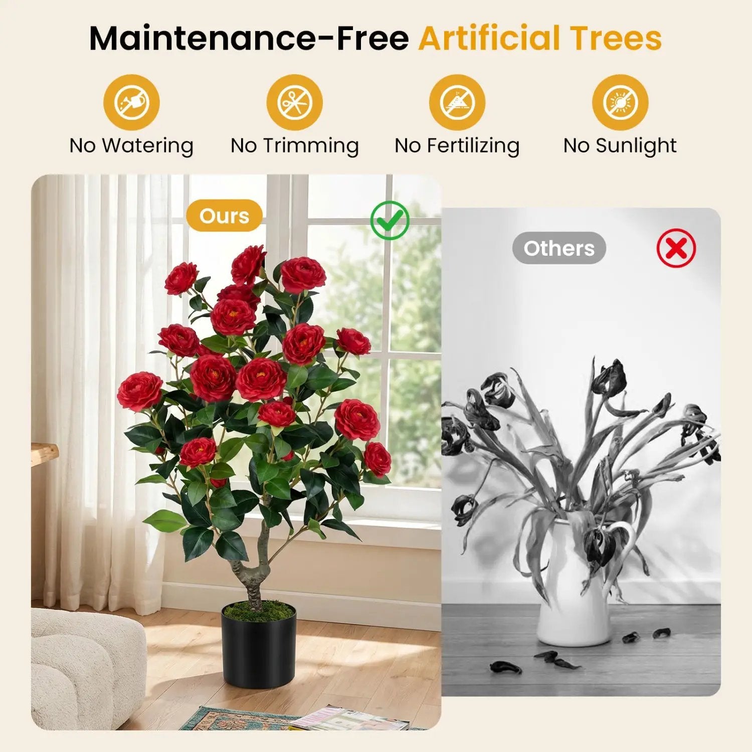 Artificial Camellia Tree in Cement Pot - 35.5" (2-Pack) by DirectDeals