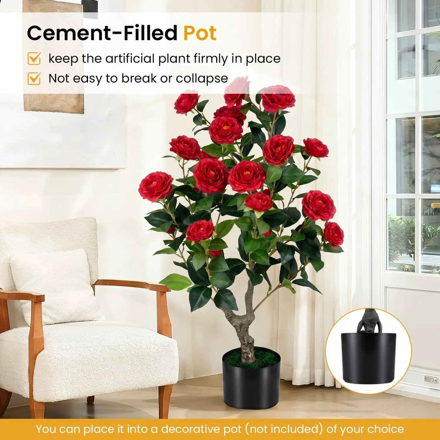 Artificial Camellia Tree in Cement Pot - 35.5" (2-Pack) by DirectDeals