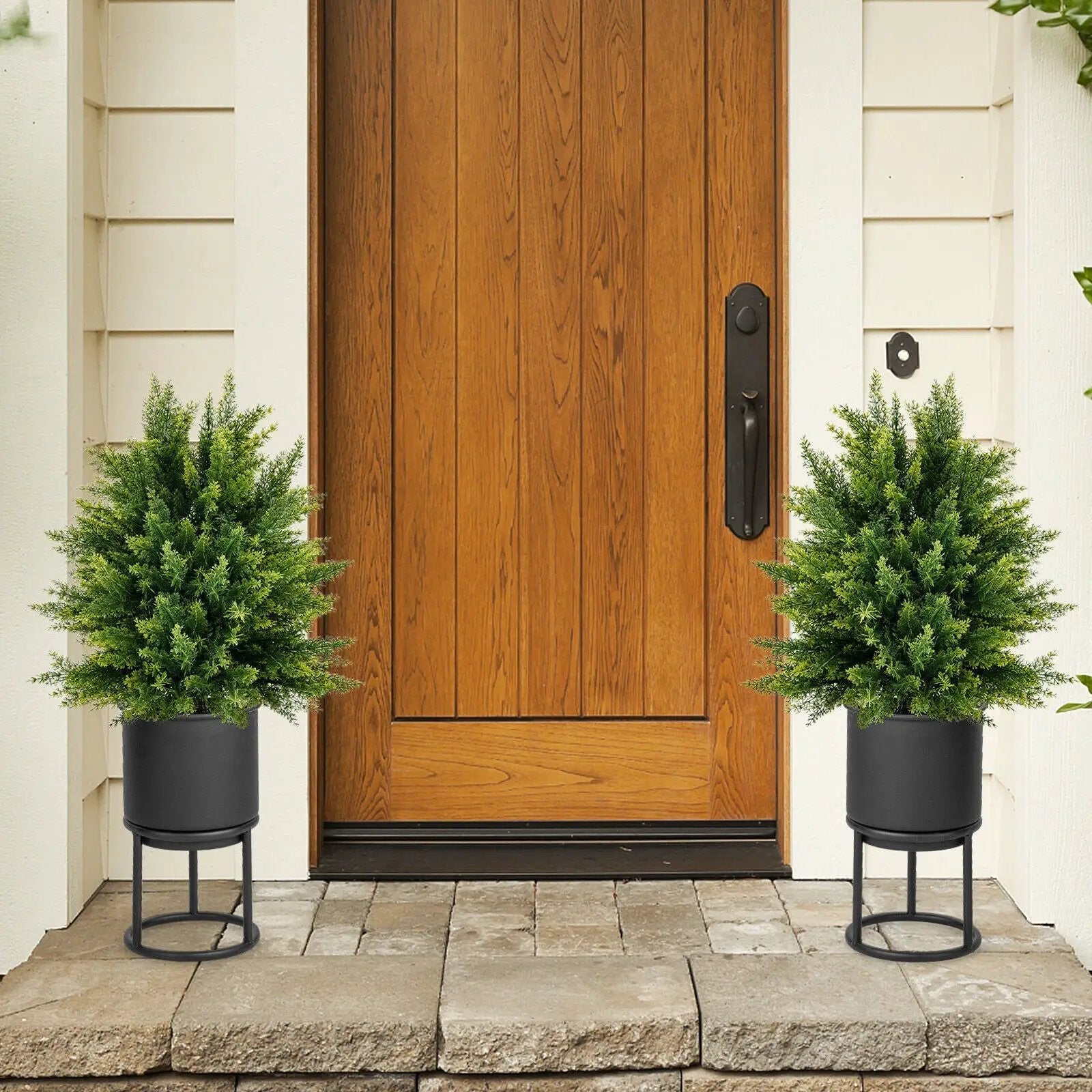 2-Pack Artificial Cedar Topiary Ball Tree with Cement Pot by DirectDeals