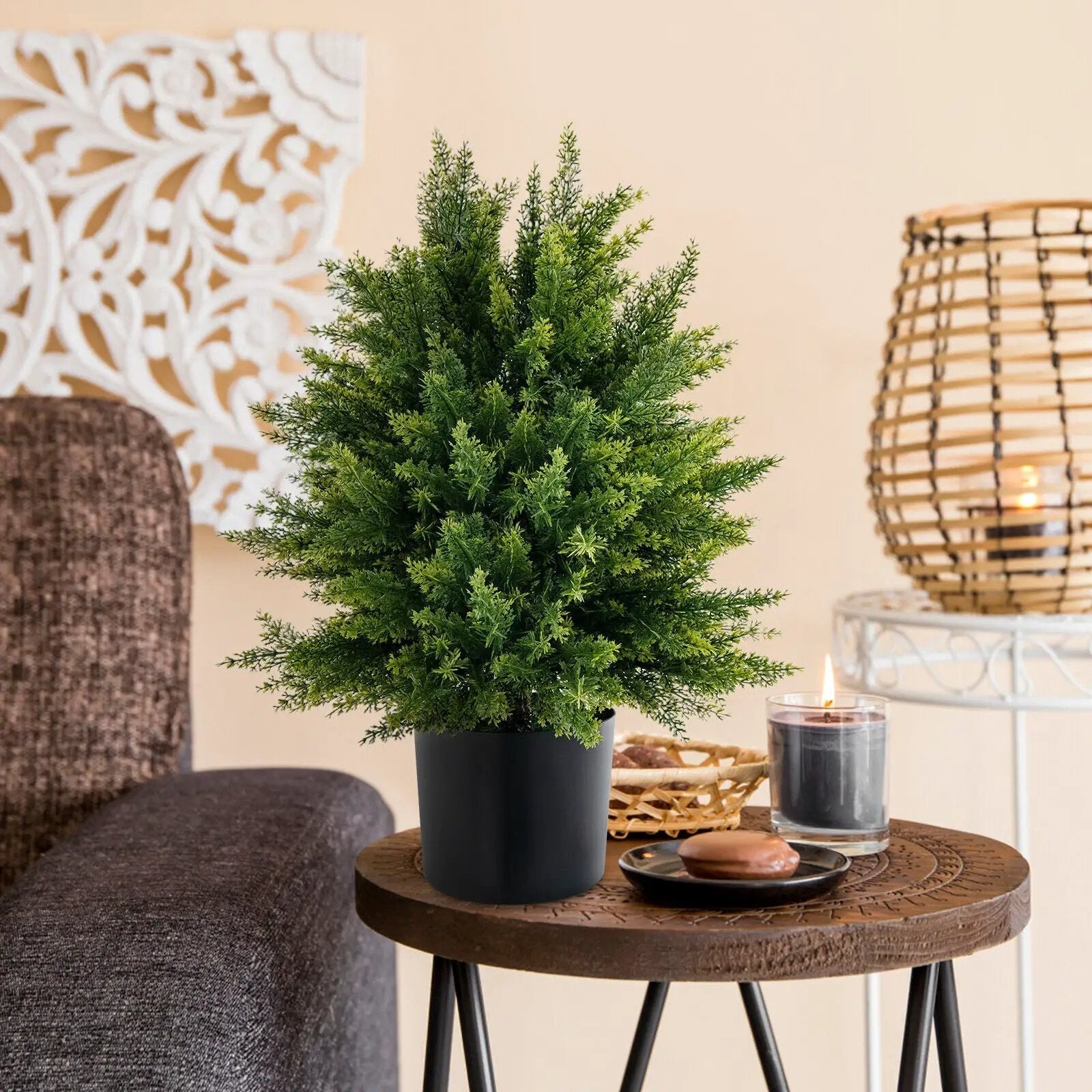 2-Pack Artificial Cedar Topiary Ball Tree with Cement Pot by DirectDeals
