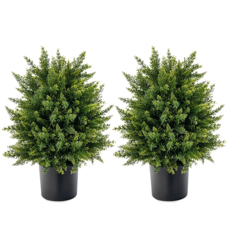 2-Pack Artificial Cedar Topiary Ball Tree with Cement Pot by DirectDeals