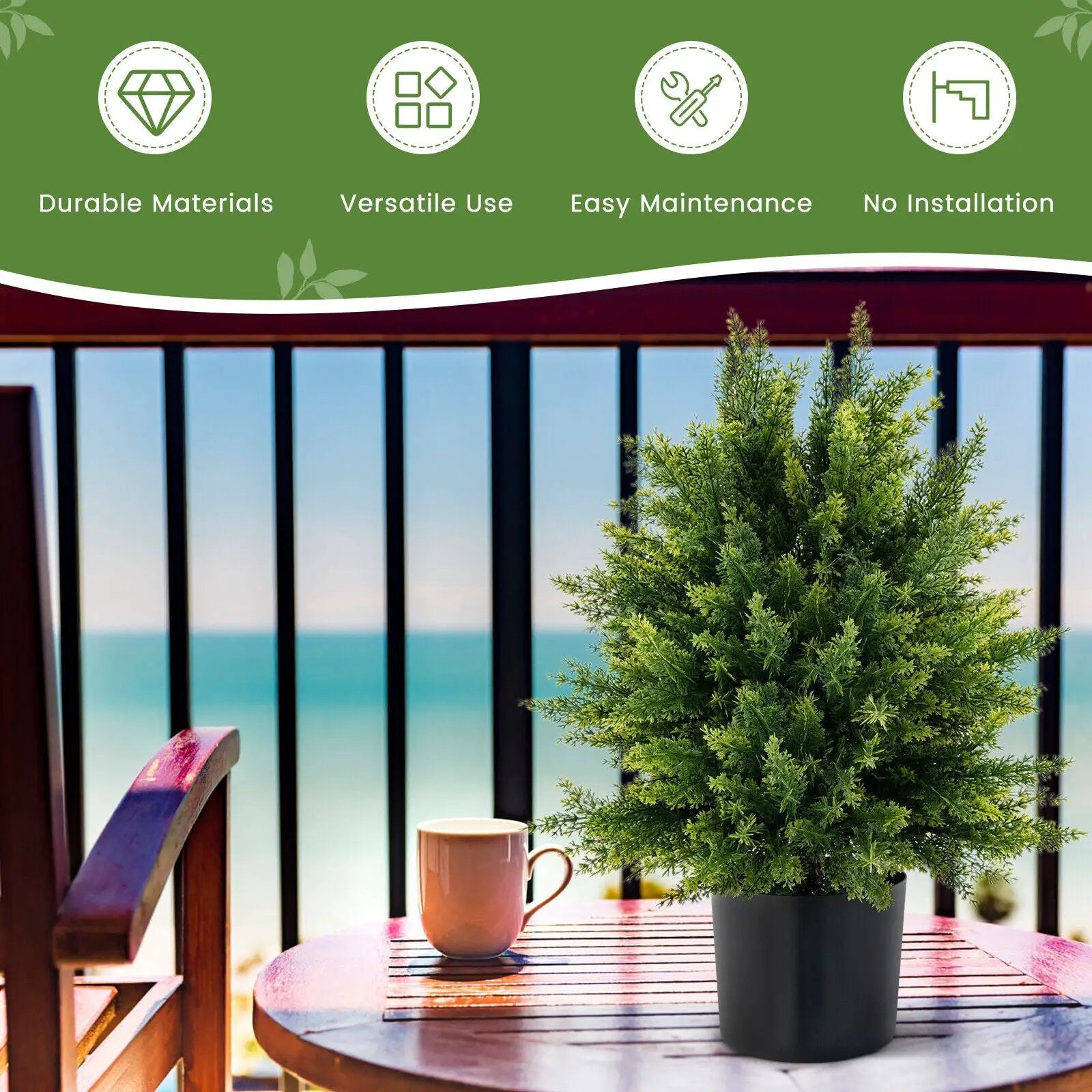 2-Pack Artificial Cedar Topiary Ball Tree with Cement Pot by DirectDeals
