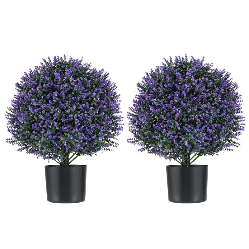 2 Pack Artificial Lavender Topiary Ball Tree Faux Shrub Bushes with Flowers-Purple by DirectDeals