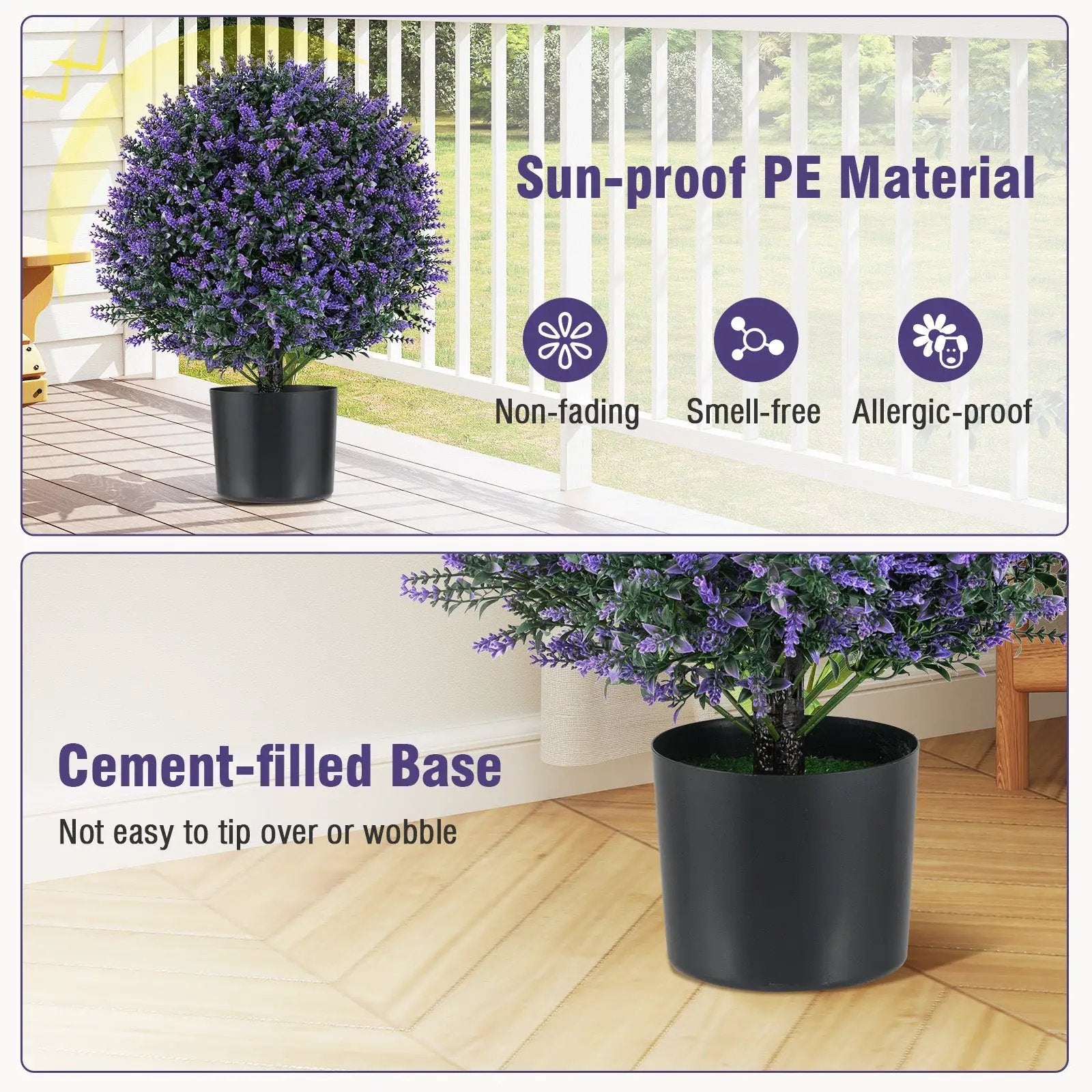 2 Pack Artificial Lavender Topiary Ball Tree Faux Shrub Bushes with Flowers-Purple by DirectDeals