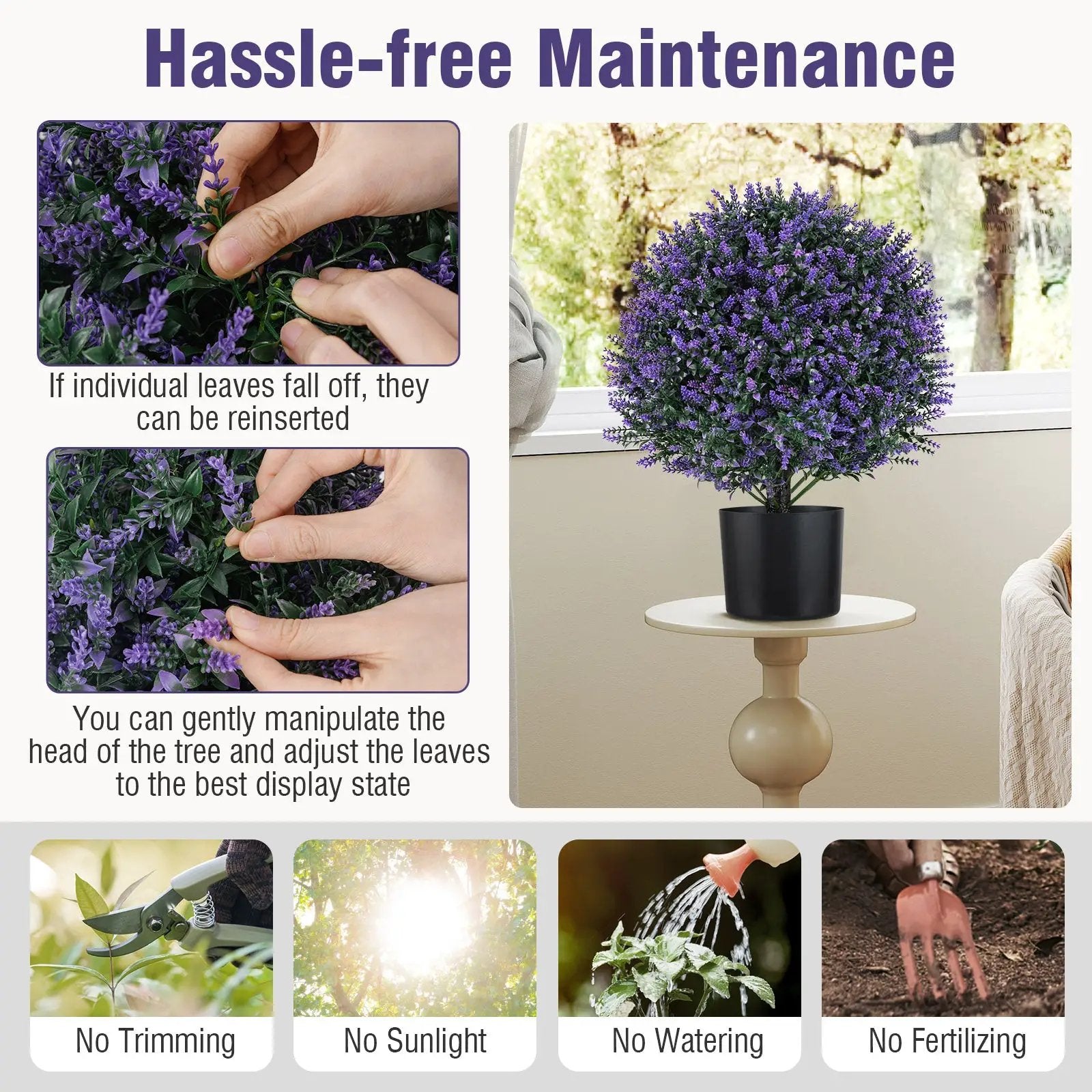 2 Pack Artificial Lavender Topiary Ball Tree Faux Shrub Bushes with Flowers-Purple by DirectDeals