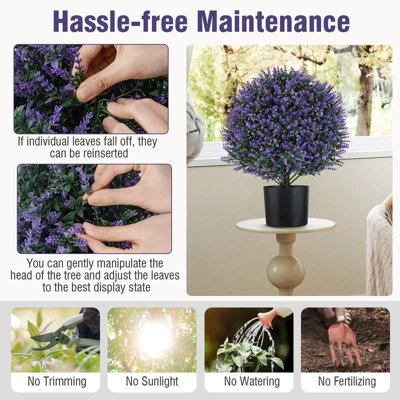 2 Pack Artificial Lavender Topiary Ball Tree Faux Shrub Bushes with Flowers-Purple by DirectDeals