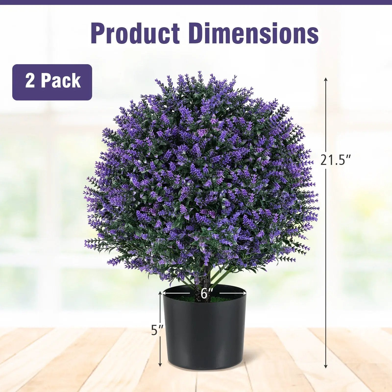 2 Pack Artificial Lavender Topiary Ball Tree Faux Shrub Bushes with Flowers-Purple by DirectDeals