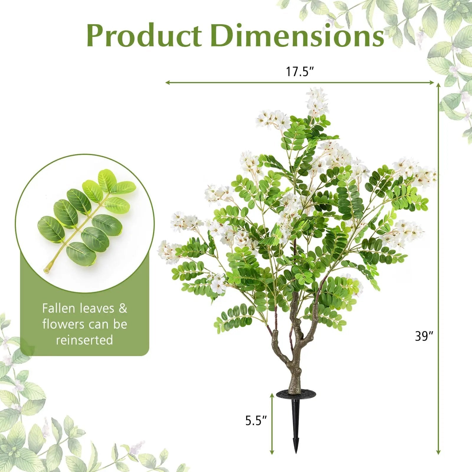 2 Pack Artificial Locust Flower Trees 39 Inch Fake Evergreen Shrubs with Ground Spikes by DirectDeals