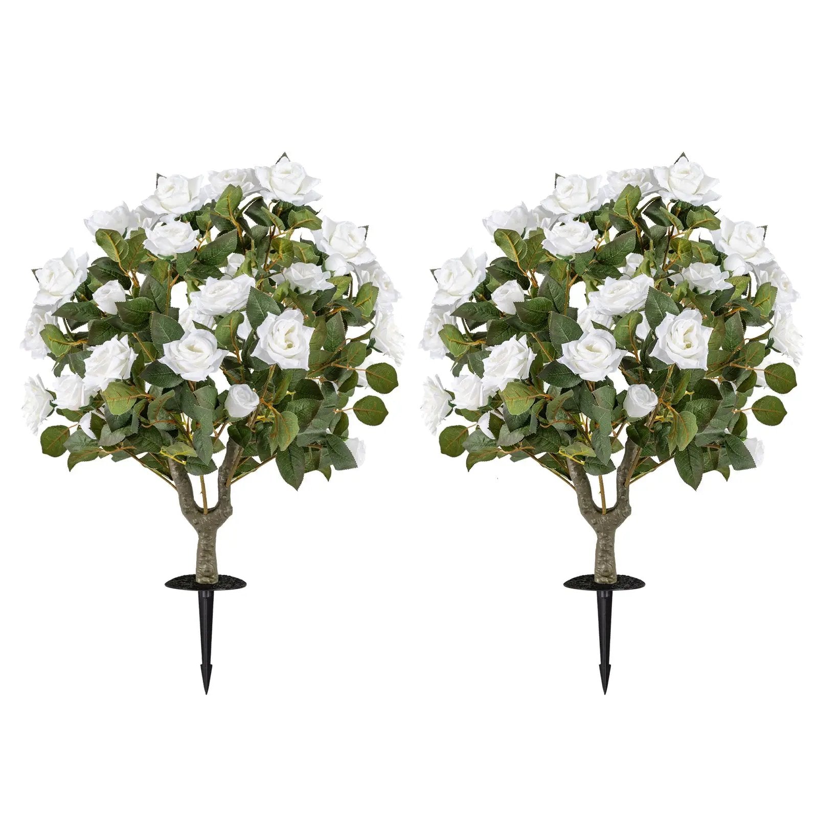 2 Pack Artificial Rose Flower Trees with Spikes and 18 White Flowers-White by DirectDeals