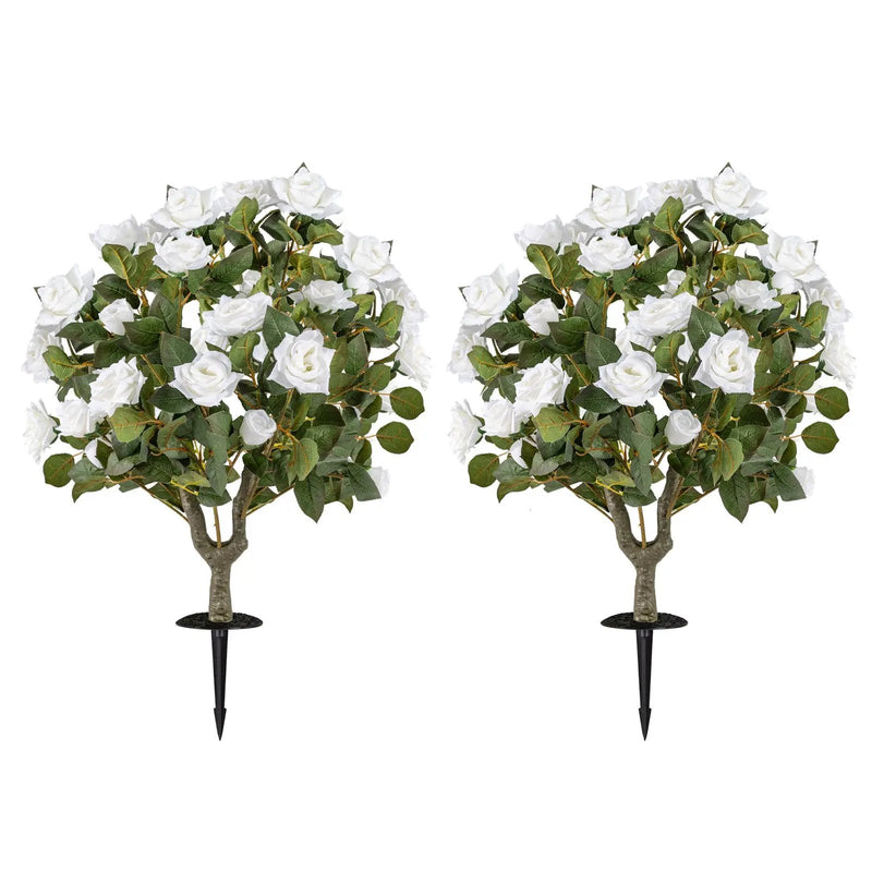 2 Pack Artificial Rose Flower Trees with Spikes and 18 White Flowers-White by DirectDeals